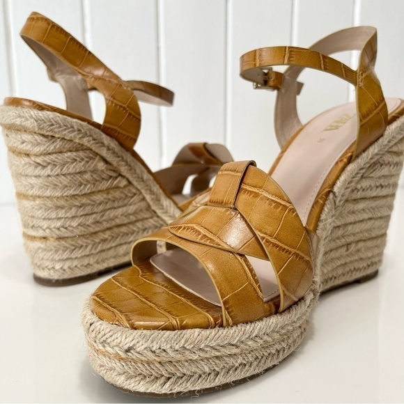 Zara Mustard Animal Print Embossed Espadrille Wedge Sandals Size 8 - Picture 13 of 13